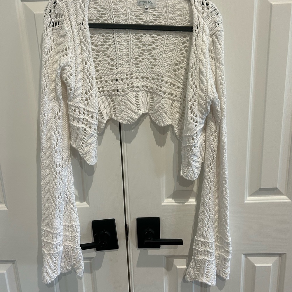 White Crochet Cropped Cardigan